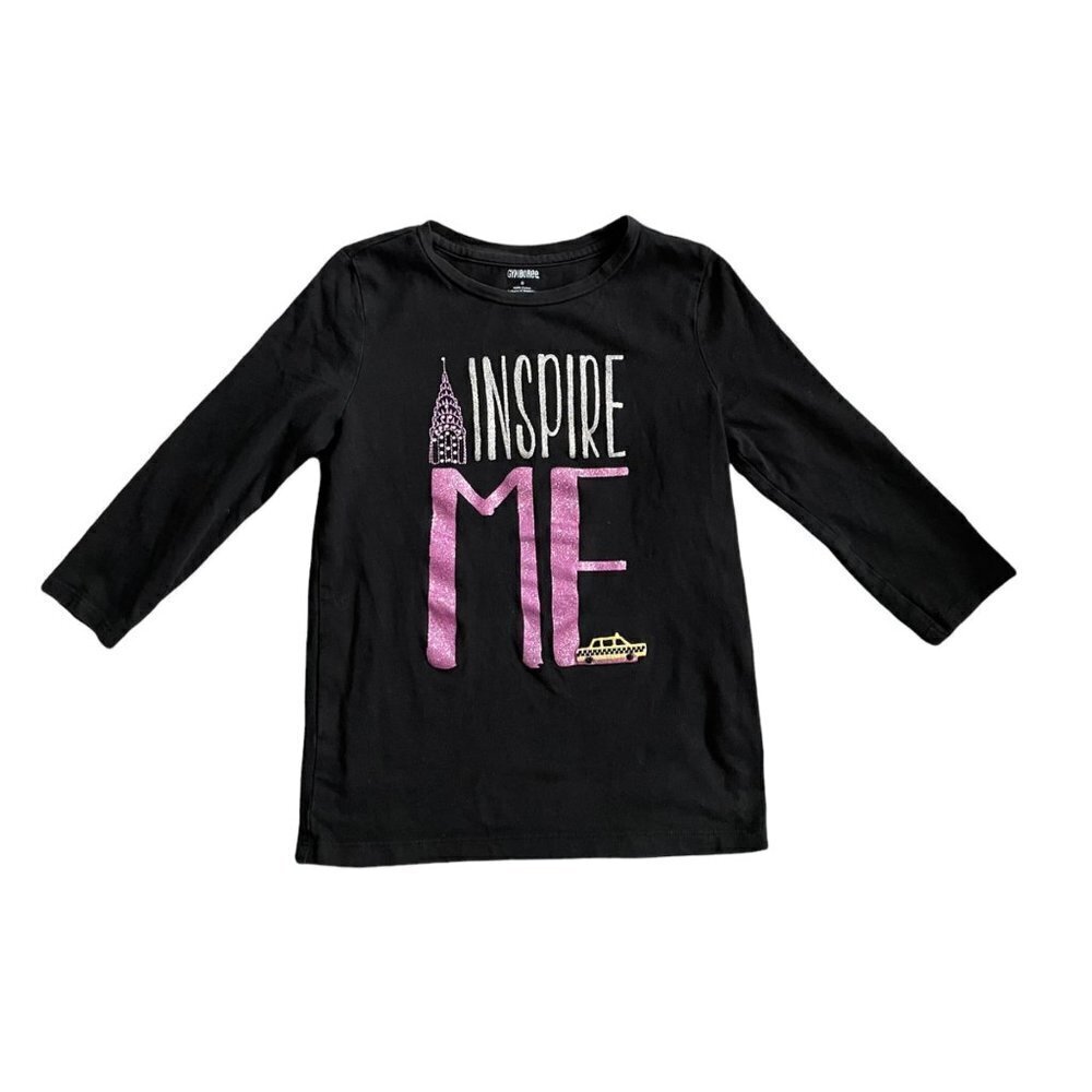 Gymboree Black "Inspire Me" Glitter Graphic T-Shirt Youth Girls' Size 8 Cotton